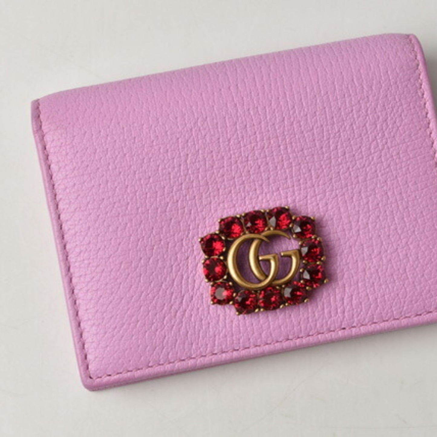 Luxury Gucci Mini Wallet/Coin Case Luxury Gucci Folding Wallet 499783 GG Marmont Rhinestone Rose Pink