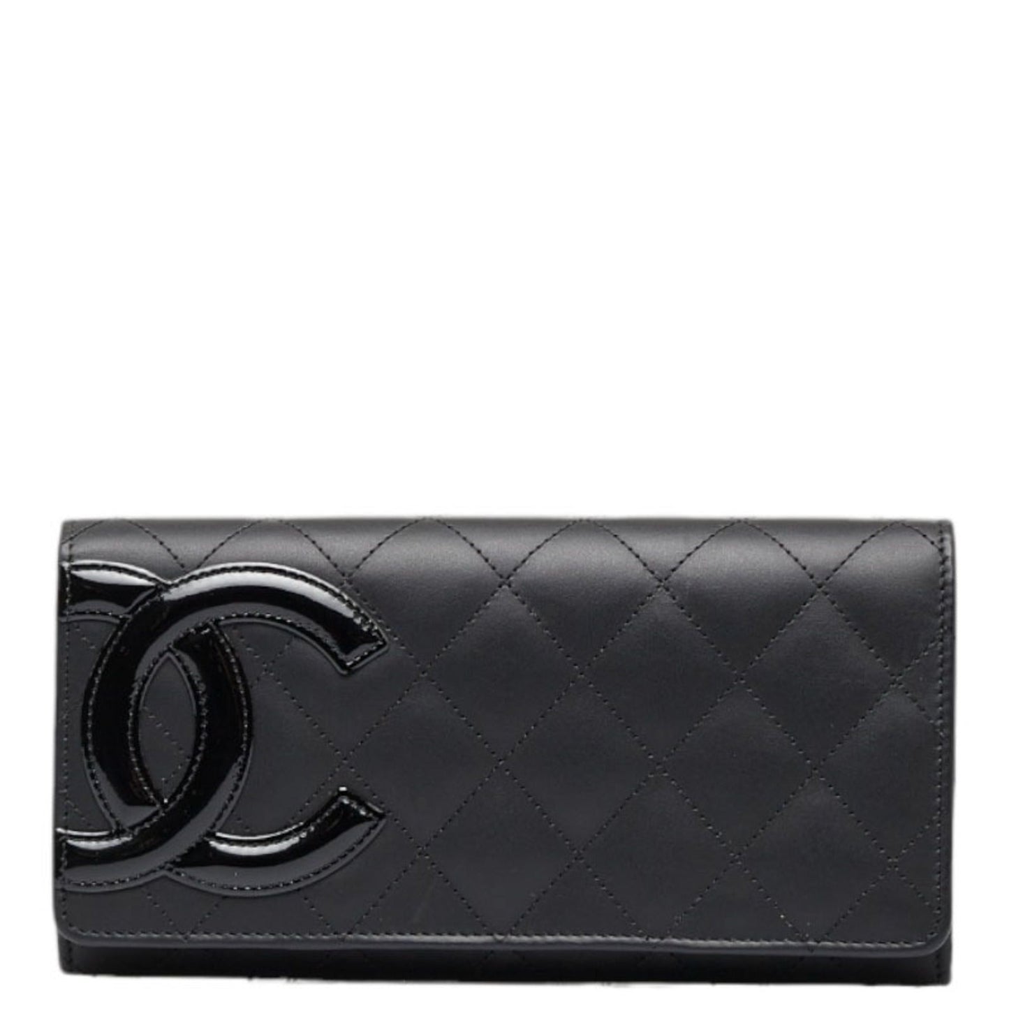 Luxury Chanel Cambon Line Coco Mark Long Wallet Black Pink Lambskin Ladies
