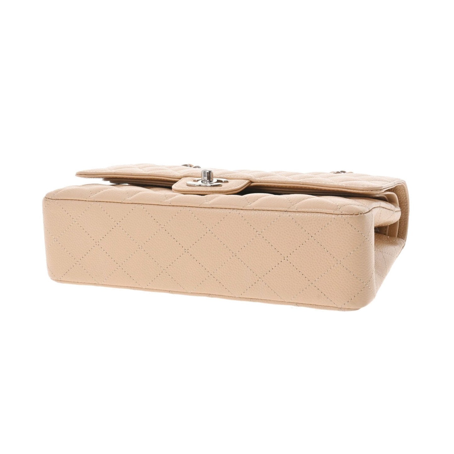 CHANEL matelasse W flap chain shoulder 25 beige A01112 ladies caviar skin bag