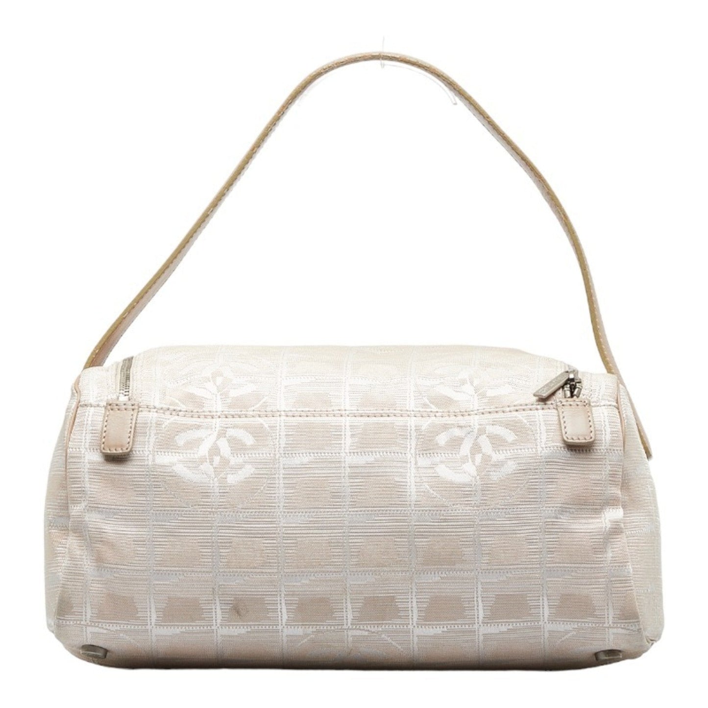 Luxury Chanel New Line Handbag Vanity Bag Beige Canvas Leather Women's
