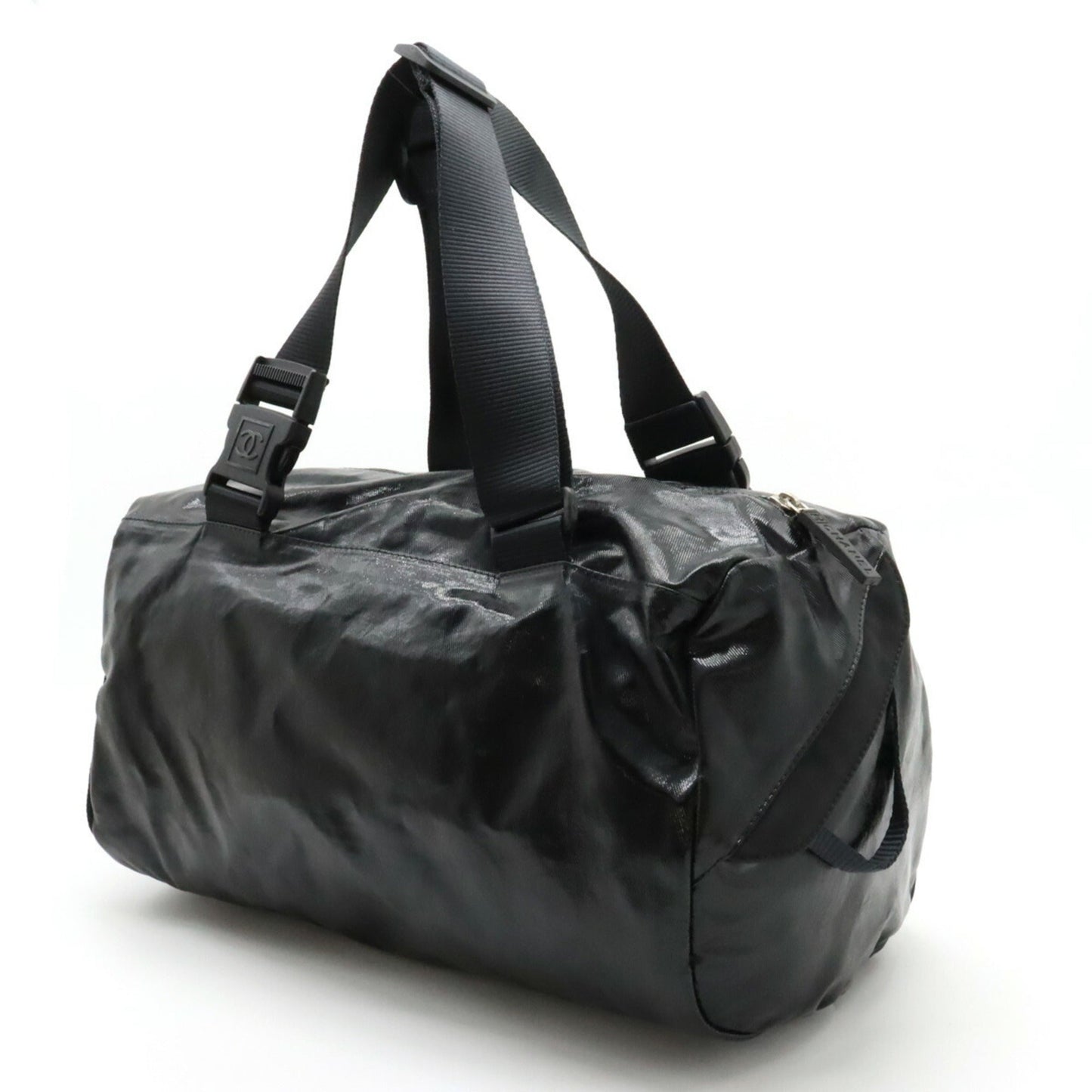 Luxury Chanel Sports Line Coco Mark Shoulder Bag Boston Coated Canvas Black A35980