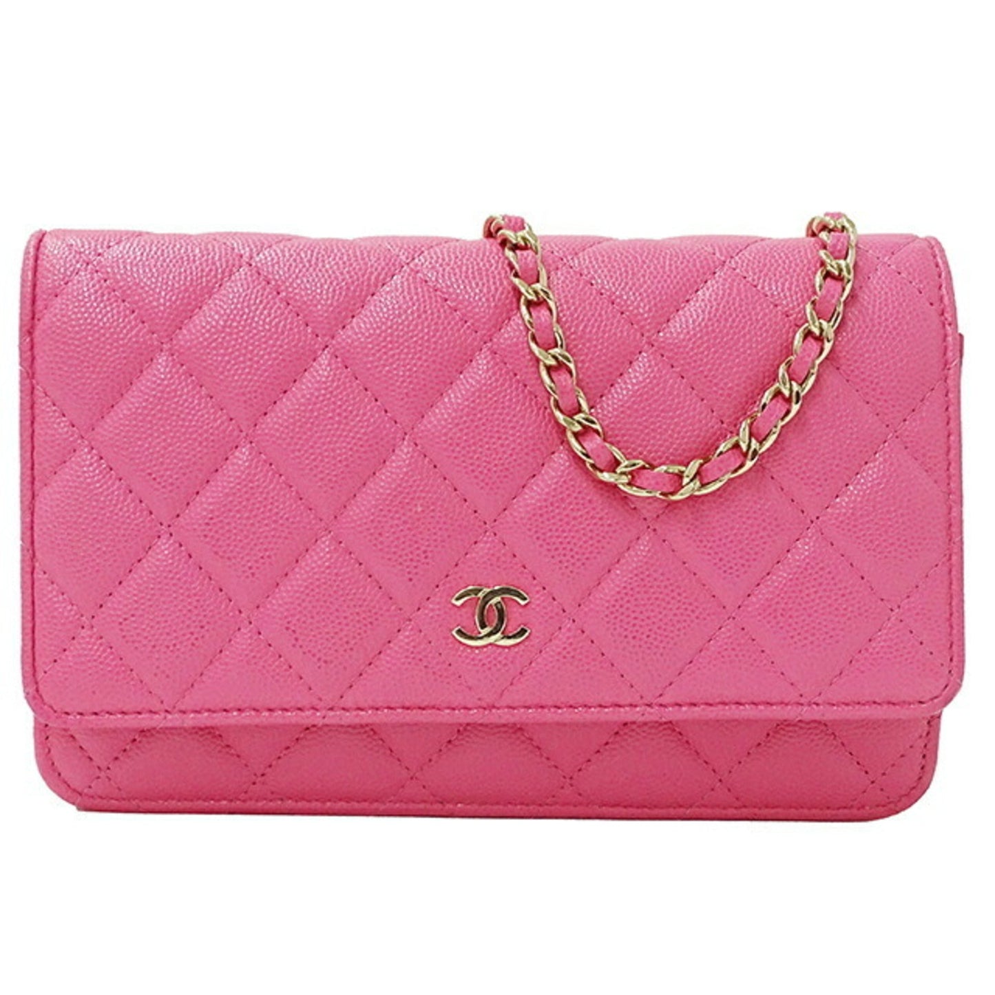 Luxury Chanel Bag Matelasse Women's Shoulder Caviar Skin Chain Pink