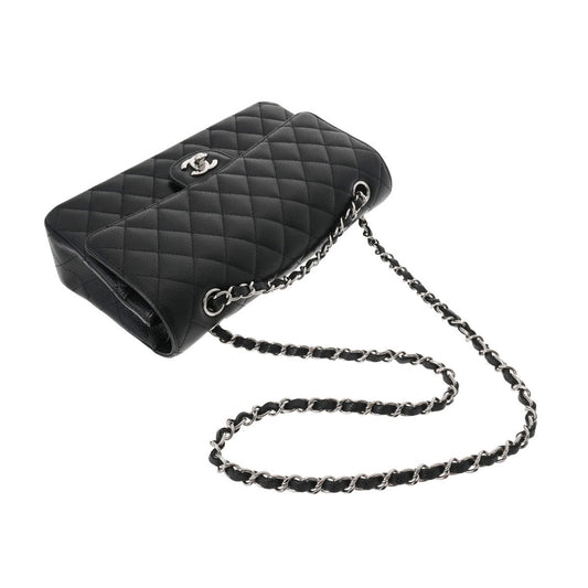 CHANEL Matelasse Chain Shoulder 25cm W Flap Black Ladies Caviar Skin Bag