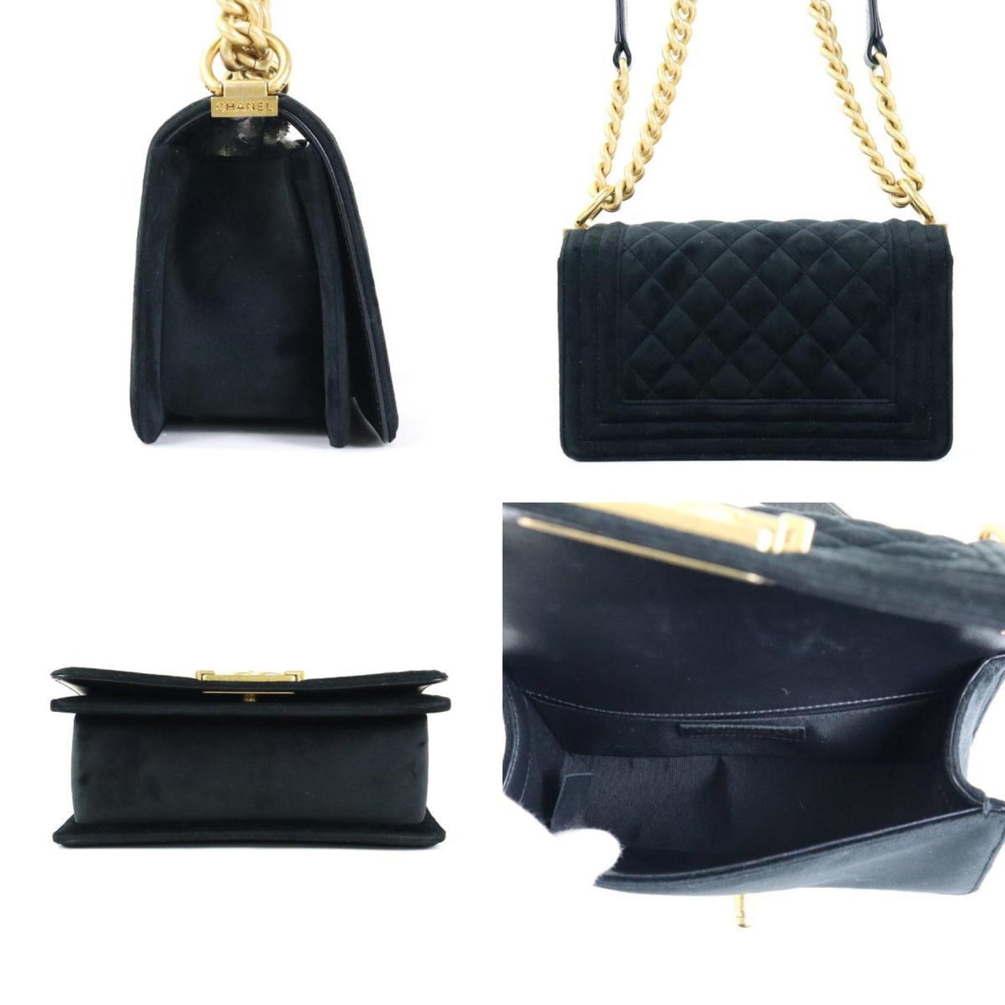 Luxury Chanel Crossbody Shoulder Bag Boy  Velor Black Gold Ladies
