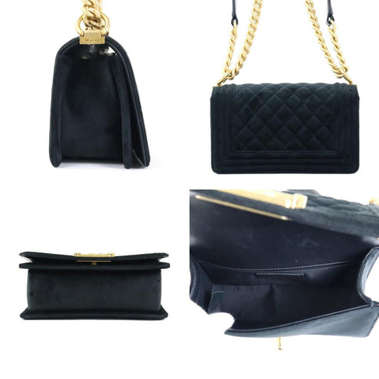 Luxury Chanel Crossbody Shoulder Bag Boy  Velor Black Gold Ladies