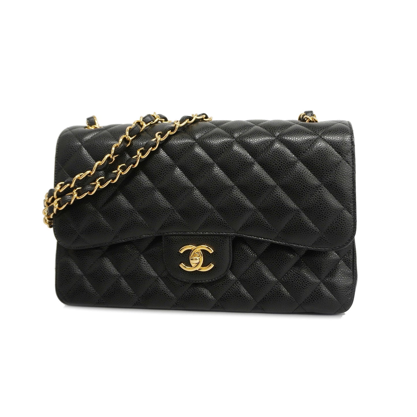 CHANEL[3bd4366-e-g]   Big Matelasse W Flap W Chain Women's Caviar Leather Shoulder Bag