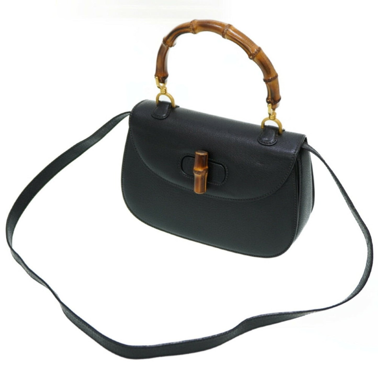 Luxury Gucci bamboo shoulder hand bag leather black
