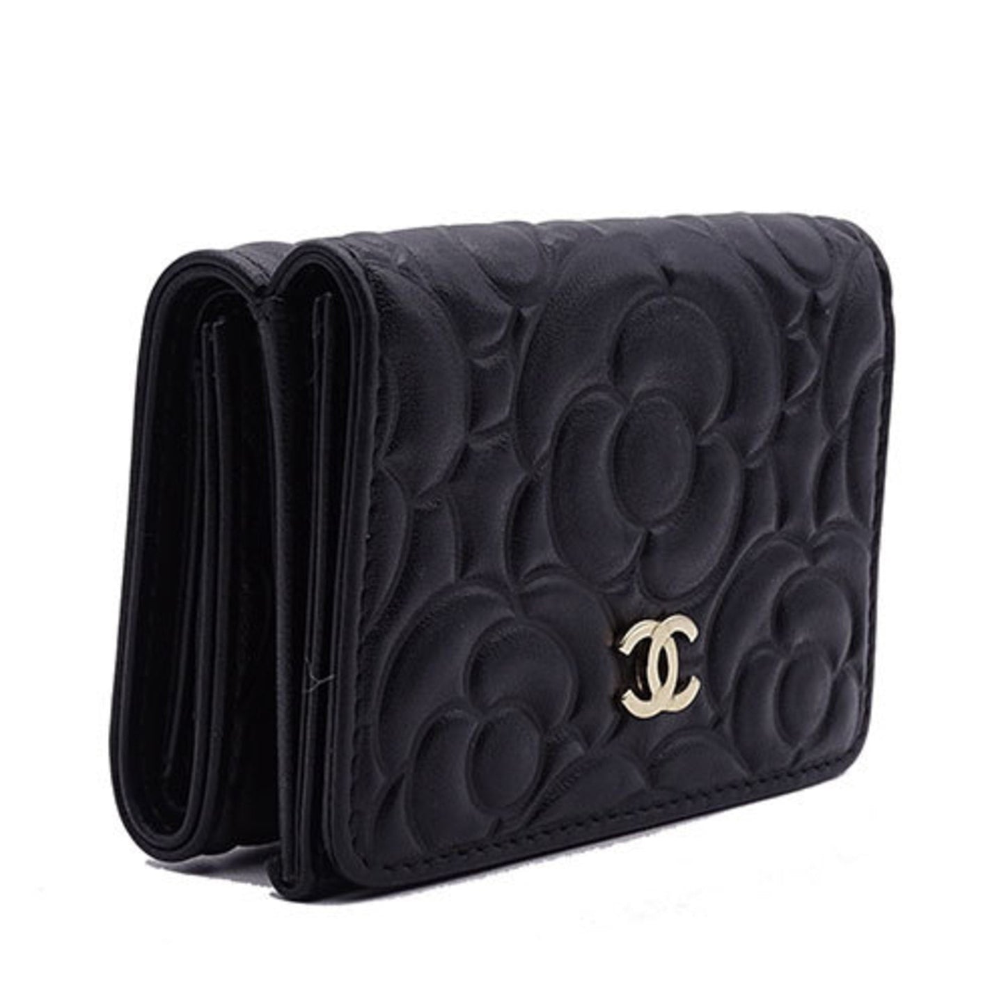 Luxury Chanel Wallet Women's Trifold Leather Camellia Black