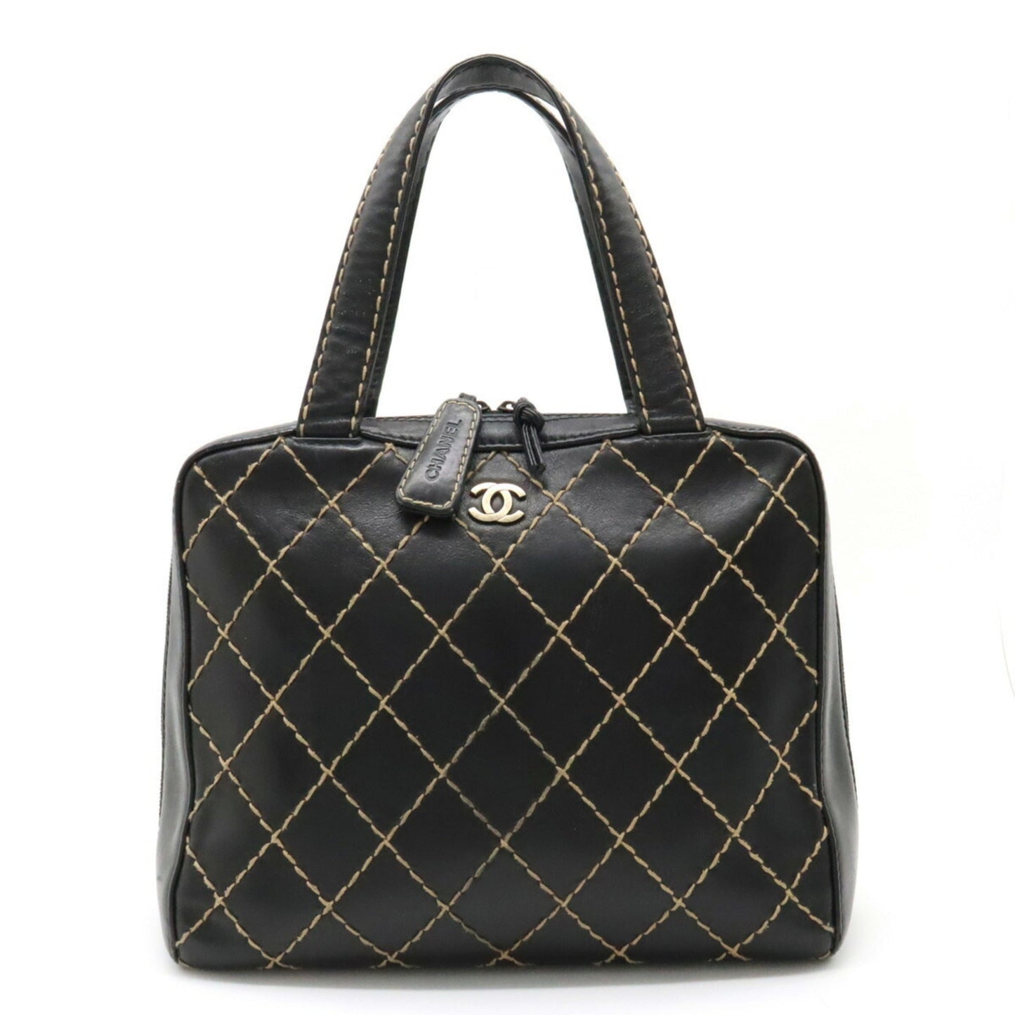 Luxury Chanel Wild Stitch Coco Mark Tote Bag Handbag Leather Black A14693
