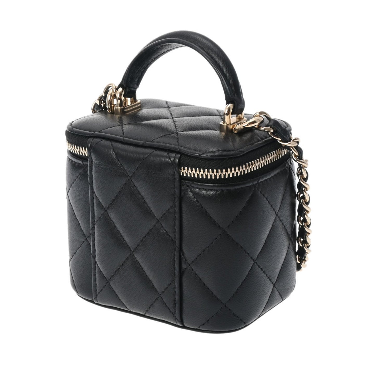 Luxury Chanel Small Vanity Chain Shoulder Black Champagne AP2198 Women's Lambskin Bag