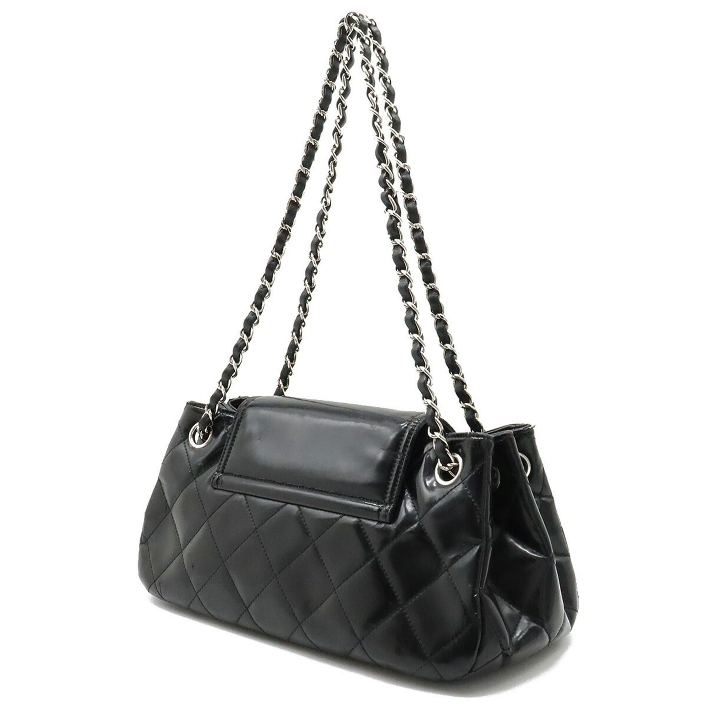Luxury Chanel 2.55 Matelasse W Chain Bag Shoulder Patent Leather Black