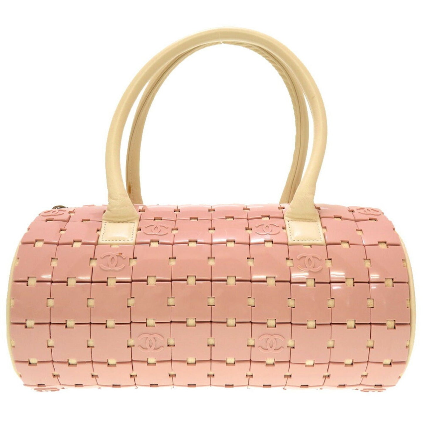 Luxury Chanel Duffle Bag Plastic Leather Pink White 6th Series Handbag