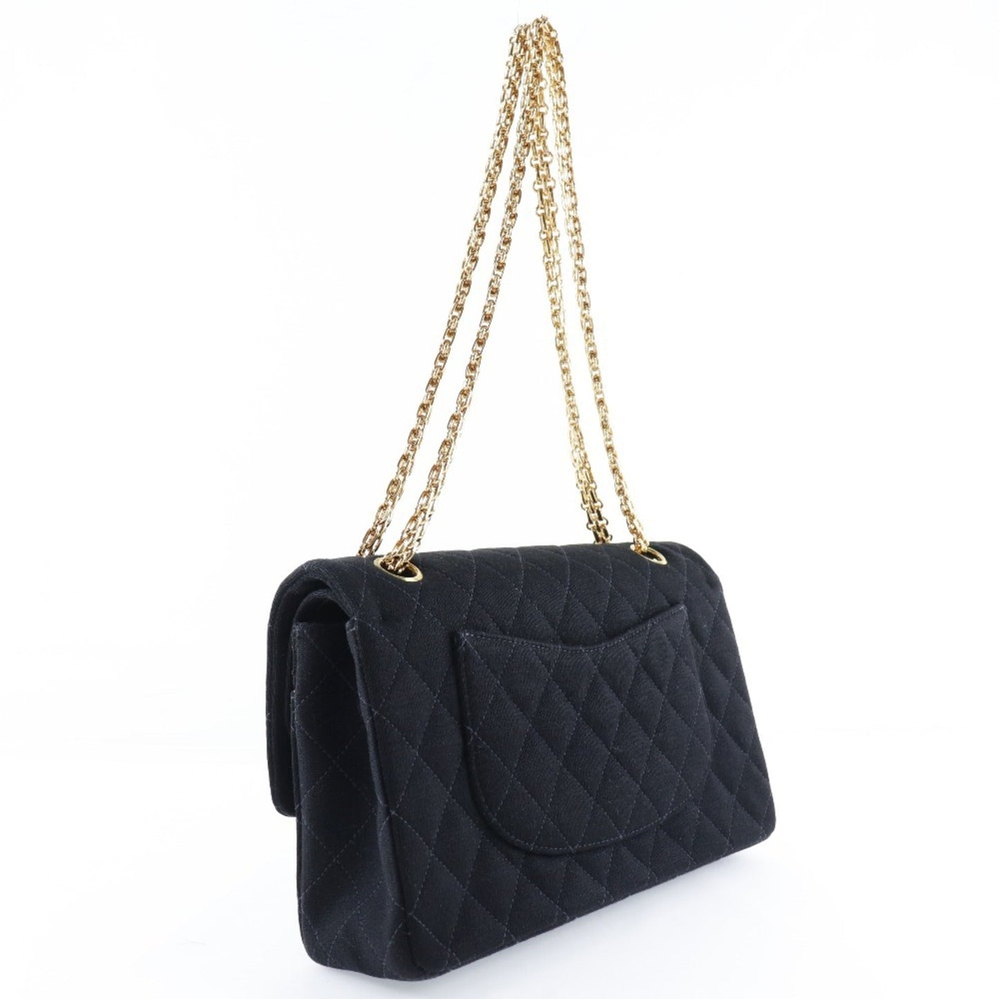 Chanel chain shoulder double flap matelasse cotton canvas black women's bag
