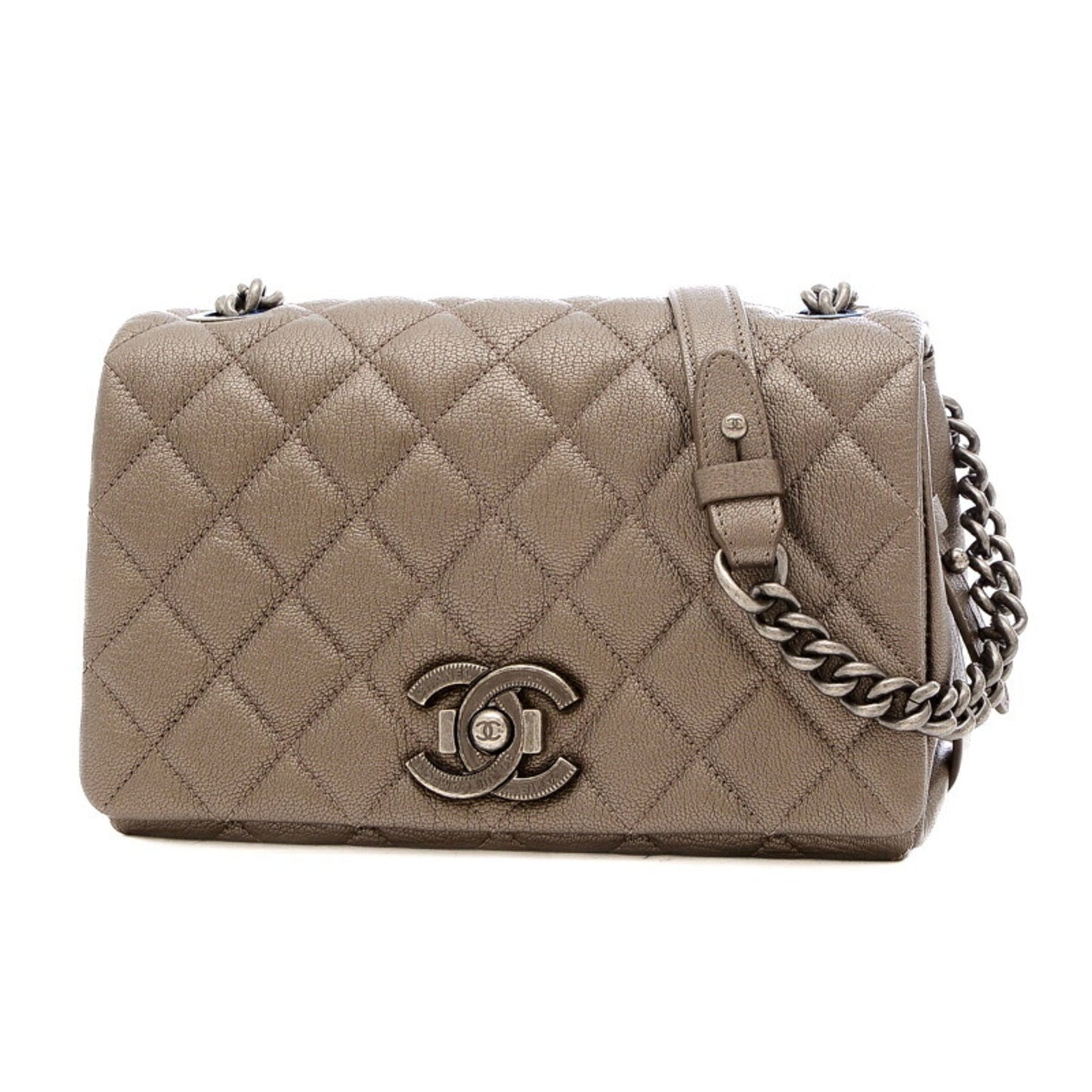 Luxury Chanel matelasse chain shoulder bag leather gray gunmetal fittings A93017