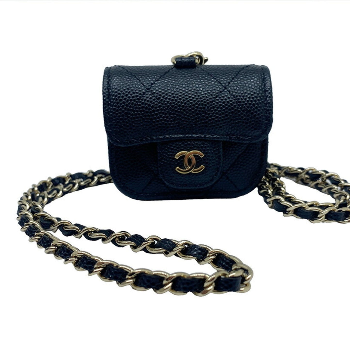 Luxury Chanel ipods case chain shoulder caviar skin here mark black AP1739 31******
