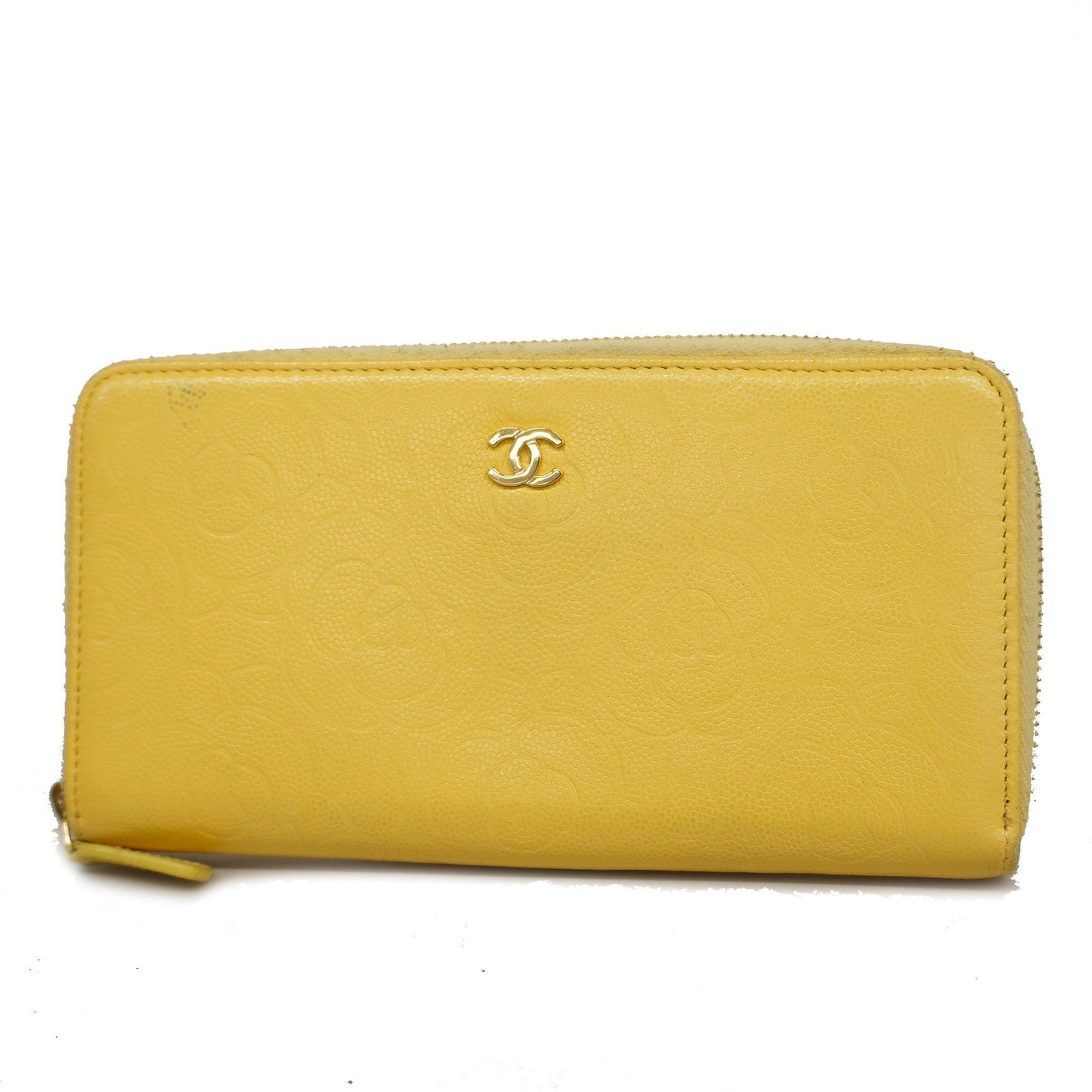 Luxury Chanel  Camellia Bi-fold Long Wallet Gold Hardware Leather Yellow