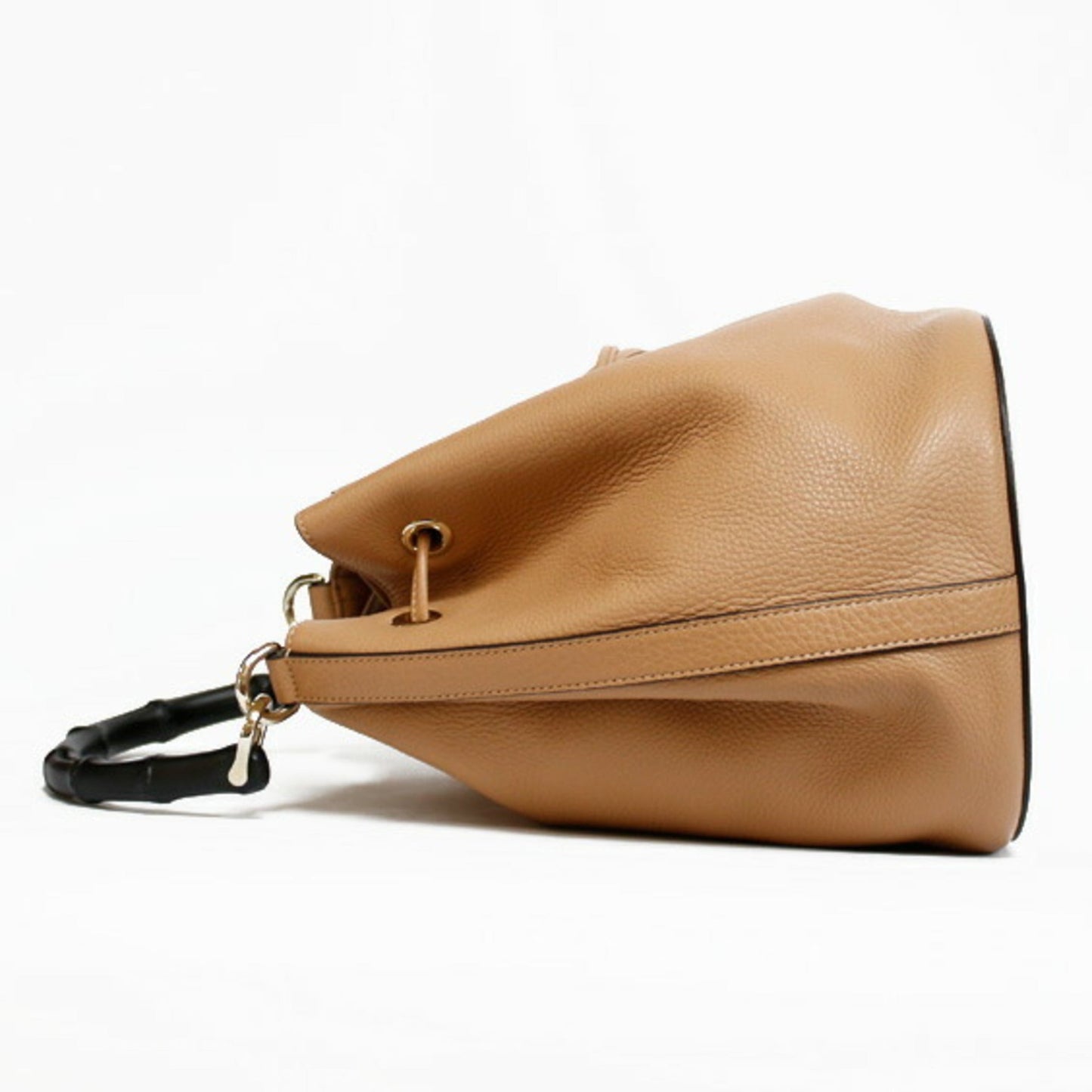 Luxury Gucci Shoulder Bag Bamboo Handbag Beige Women's Leather