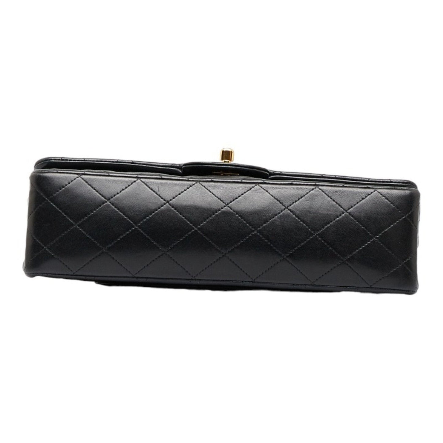 CHANEL matelasse 25 double flap chain shoulder bag black leather ladies
