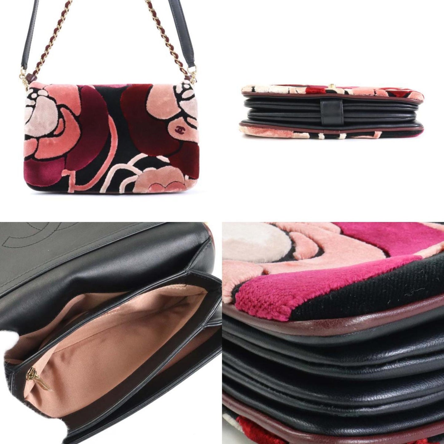 Luxury Chanel Shoulder Bag Crossbody Camellia Coco Mark Velvet/Leather Multicolor/Black Gold Ladies