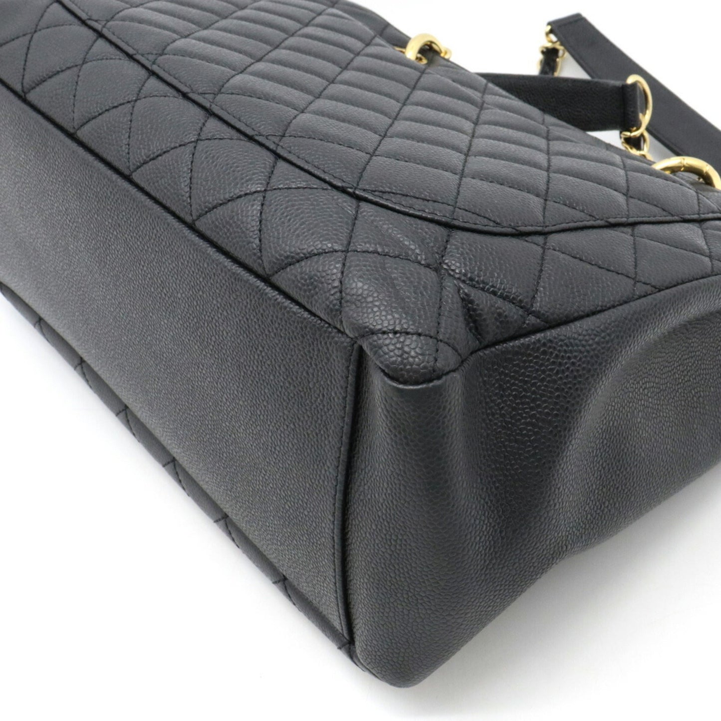 Luxury Chanel Matelasse Coco Mark Chain Tote Bag Shoulder Caviar Skin Leather Black A50995