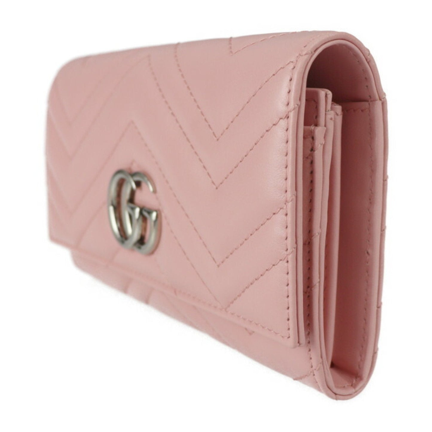 Luxury Gucci Continental Wallet GG Marmont Bifold 443436 Leather Pink Series Silver Metal Fittings Long