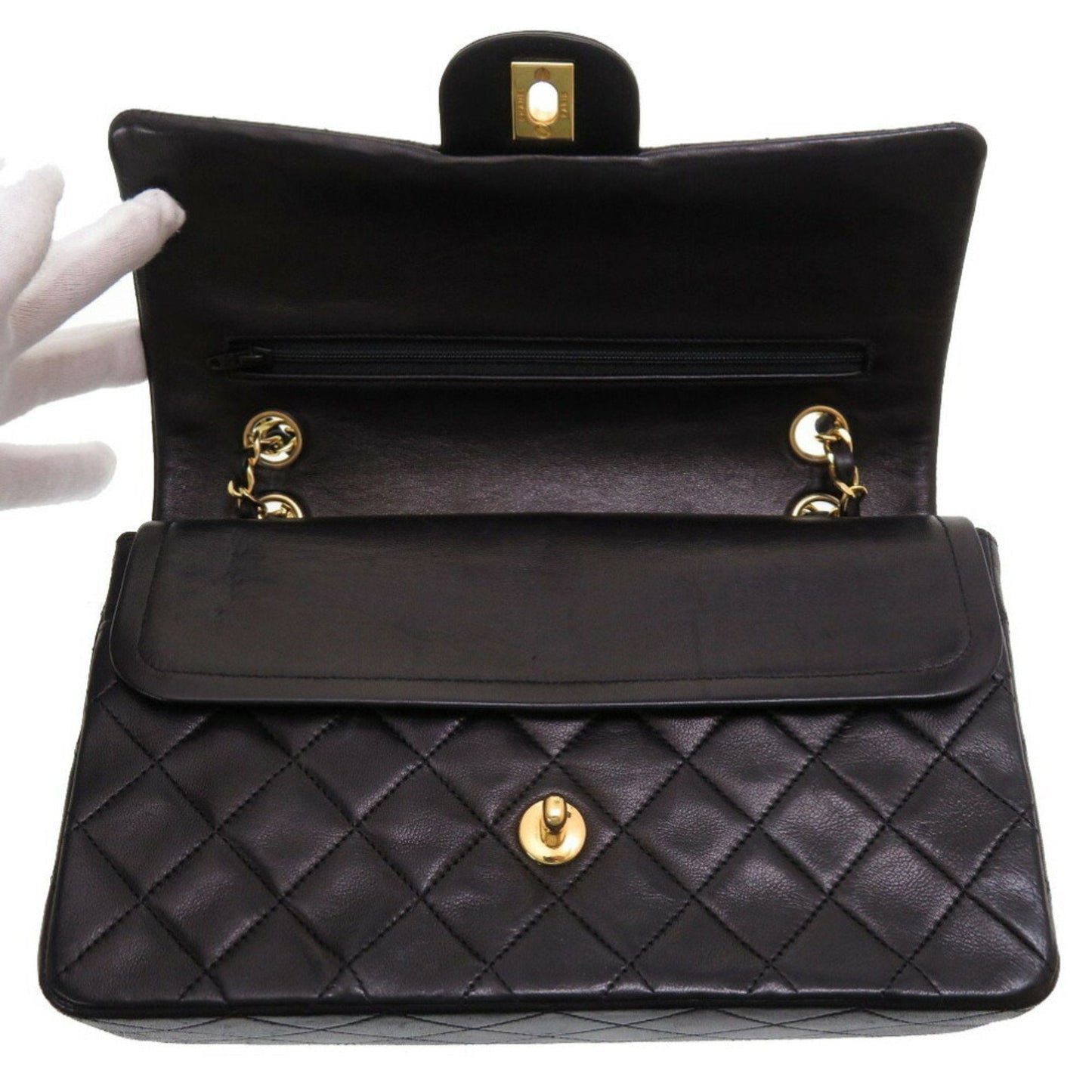 Chanel Matelasse 25 Lambskin Black 0 Series W Flap Gold Chain Shoulder Bag Double Lid