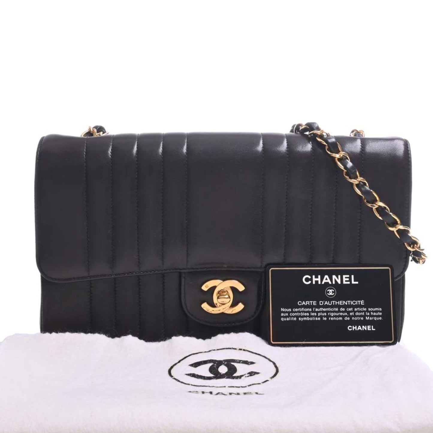 Luxury Chanel Lambskin Mademoiselle Coco Mark Chain Shoulder Bag Black Ladies