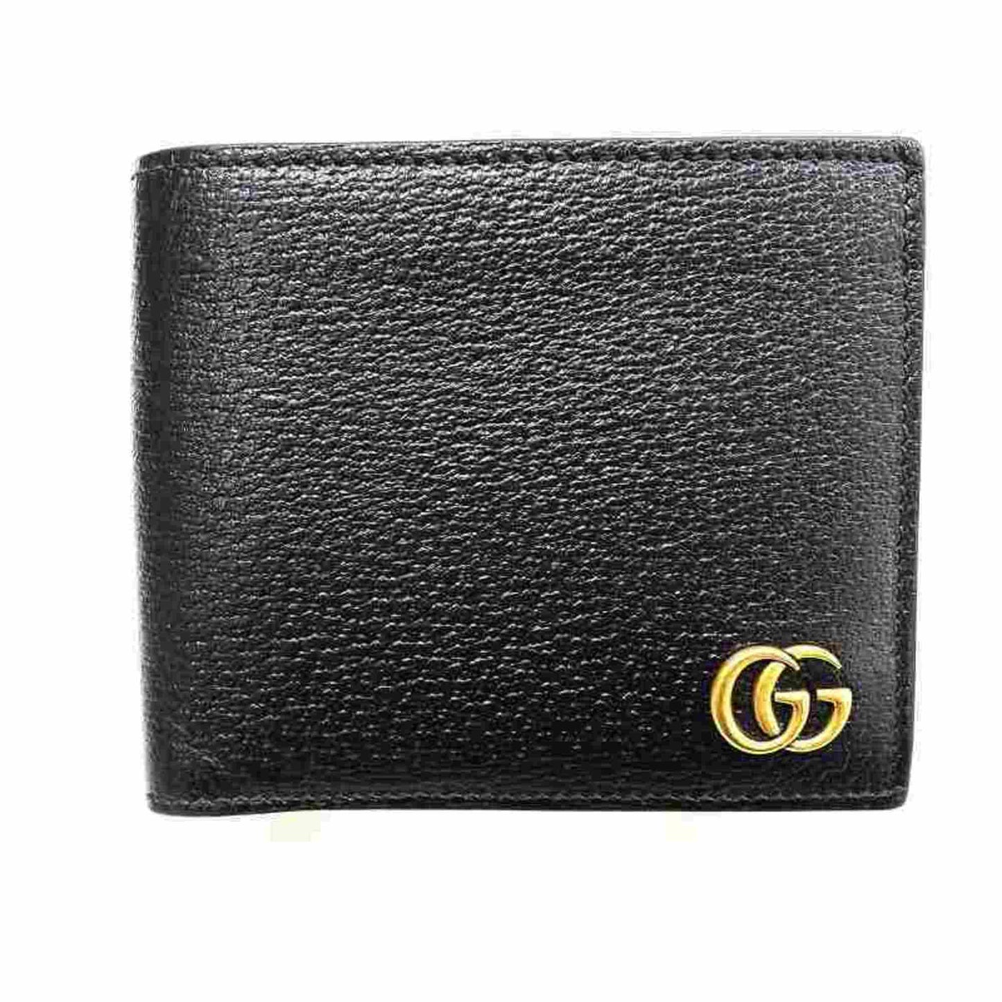 Luxury Gucci GG Marmont Fold Wallet 428725 203887 Leather Black Bifold Gold Men's Women's Unisex