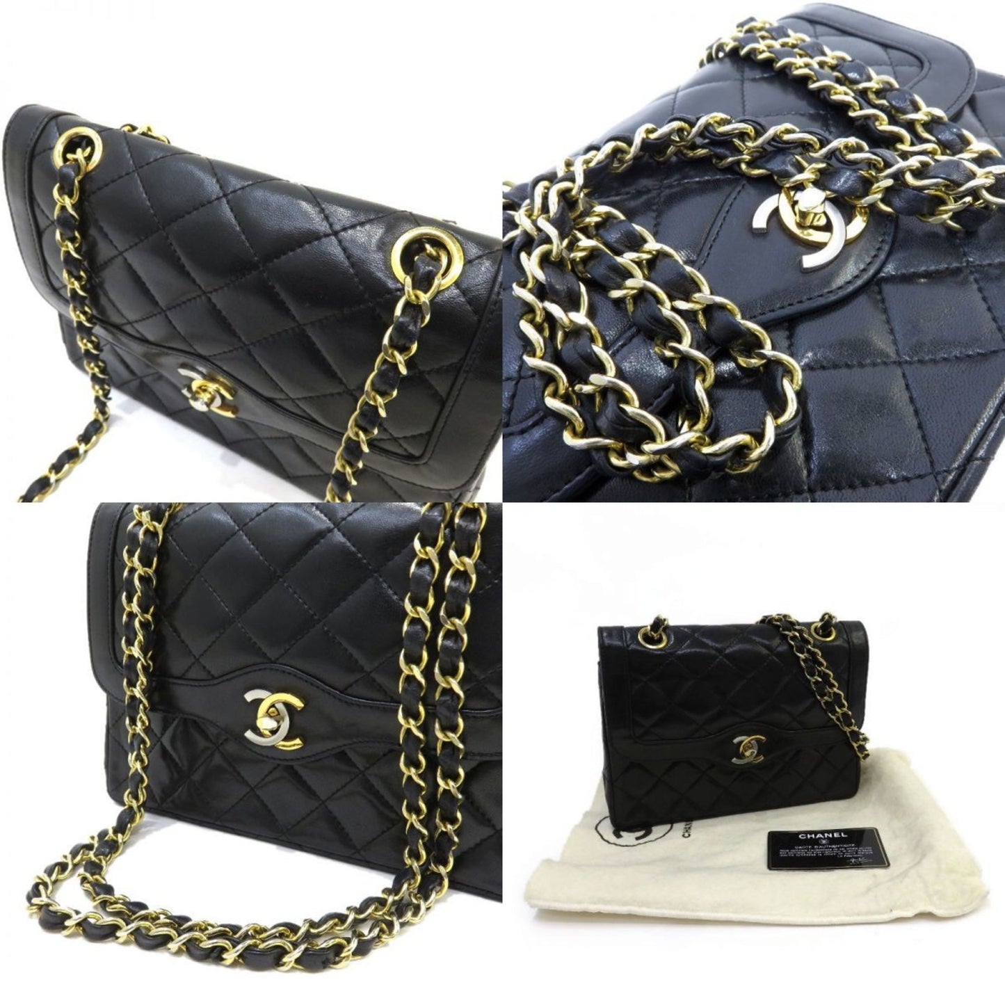 Chanel matelasse Paris limited W chain flap shoulder bag gold silver metal fittings