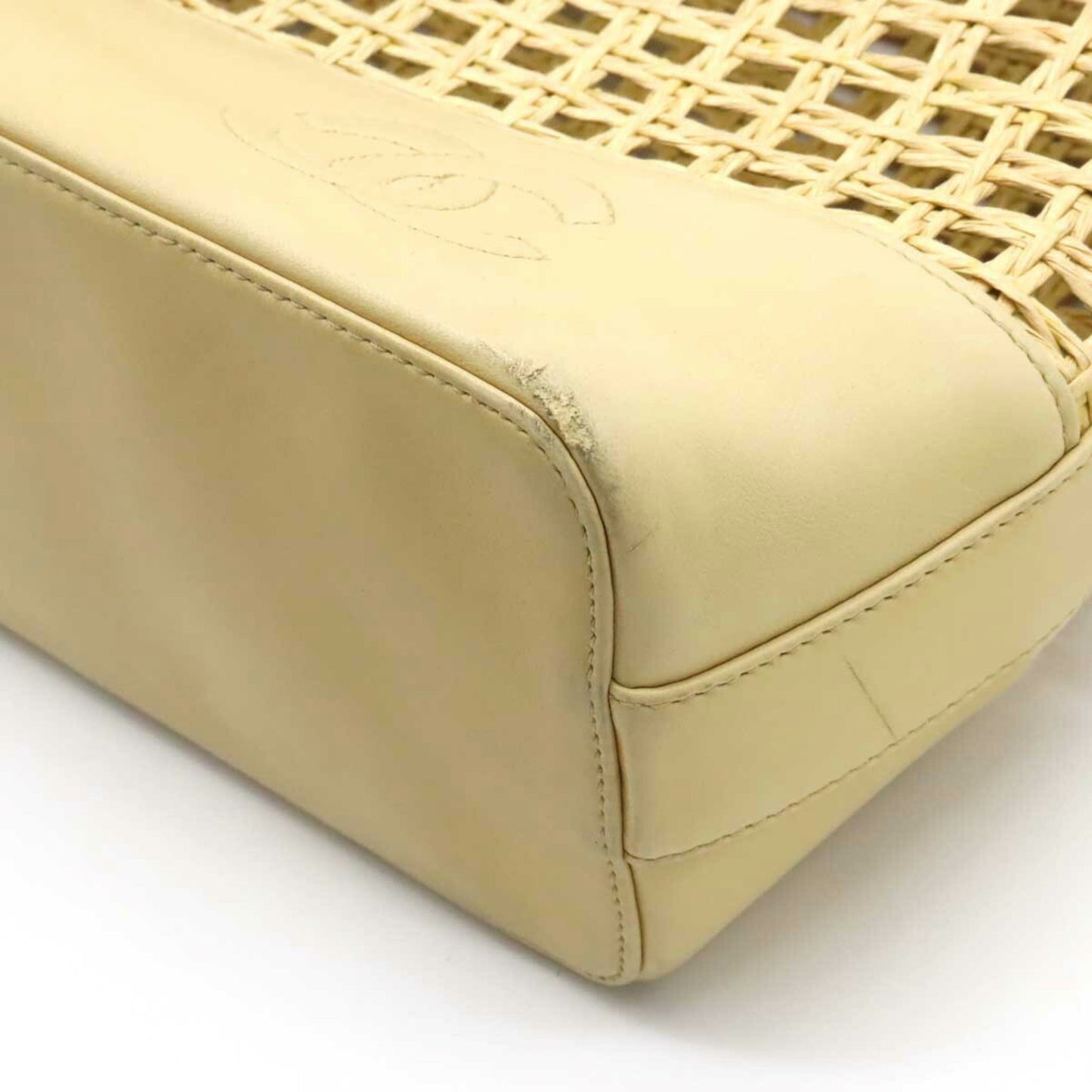 Luxury Chanel Tote Bag Shoulder Chain Basket Straw Leather Beige Natural