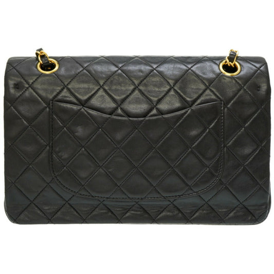 Chanel Matelasse 25 W Flap Chain Shoulder Bag Lambskin Leather Black