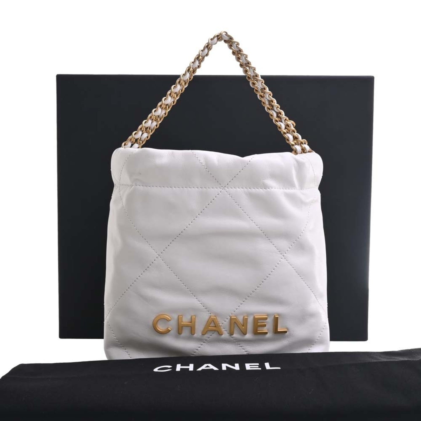 Luxury Chanel Leather 22 Handbag Chain Shoulder Bag White Ladies