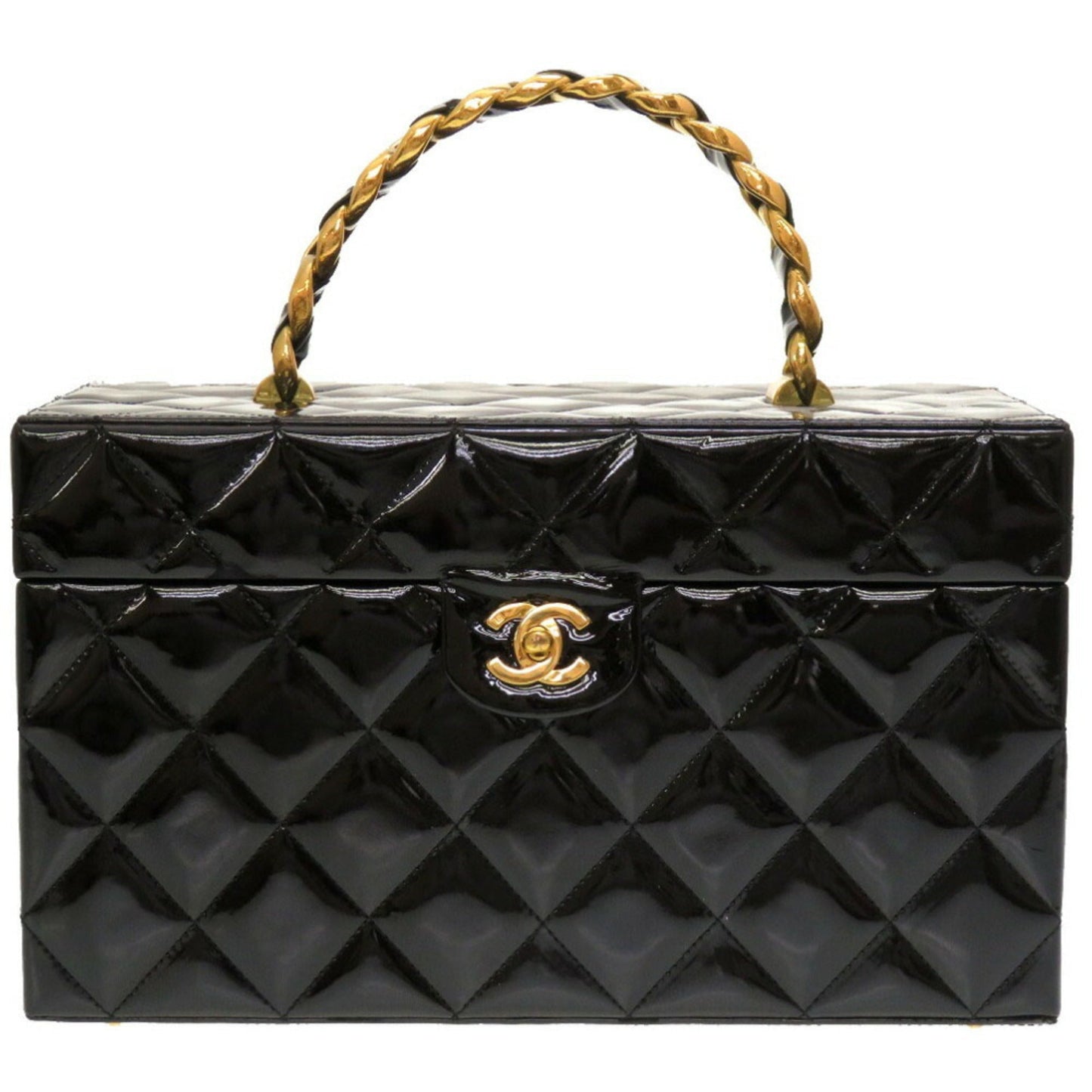 Luxury Chanel Matelasse Enamel Black Cocomark Turnlock Vanity Bag