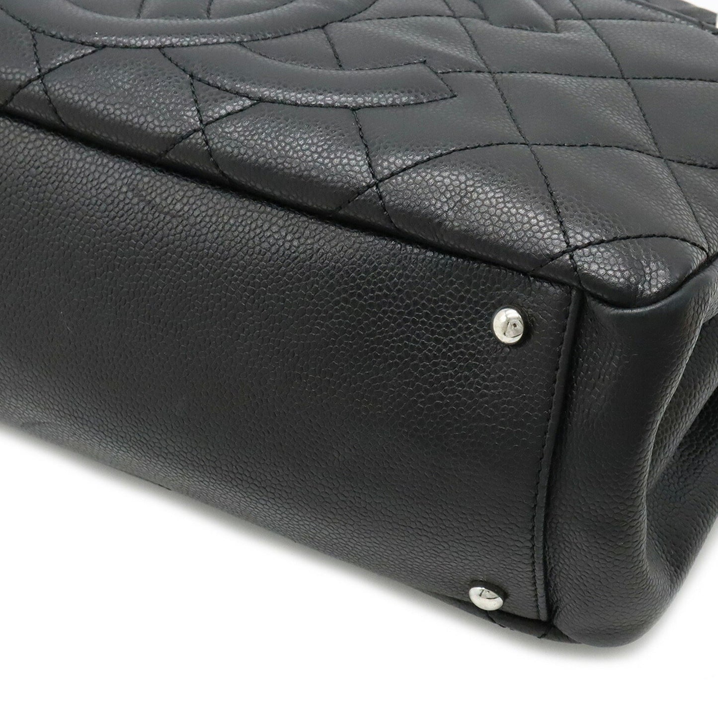 Luxury Chanel Matelasse Coco Mark Chain Tote Bag Shoulder Caviar Skin Leather Black A67294