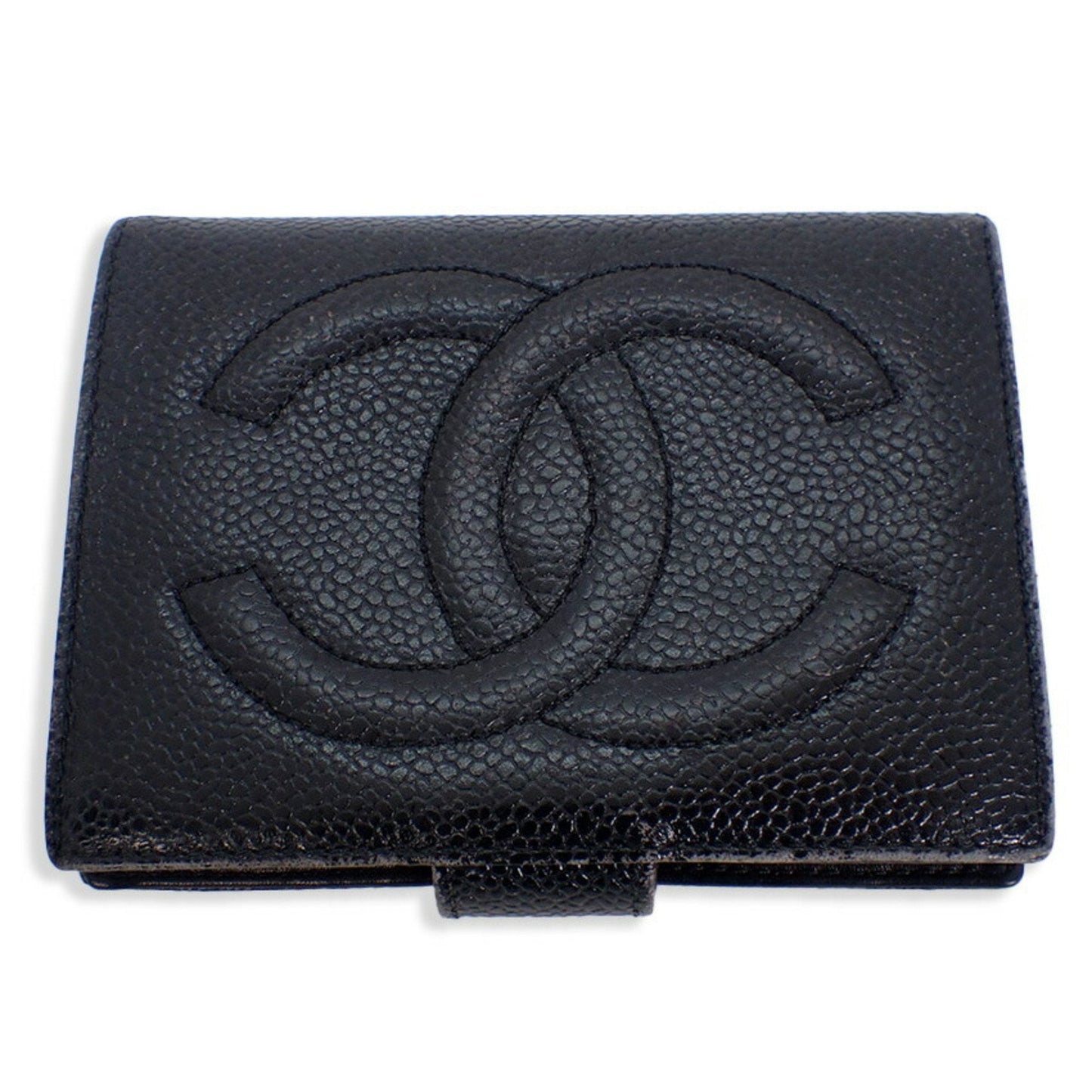 Luxury Chanel caviar skin black two fold wallet