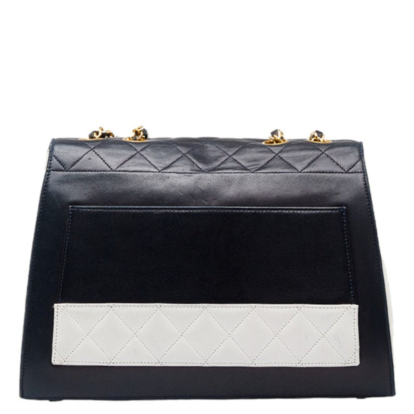 Luxury Chanel matelasse bicolor chain shoulder bag navy white lambskin ladies