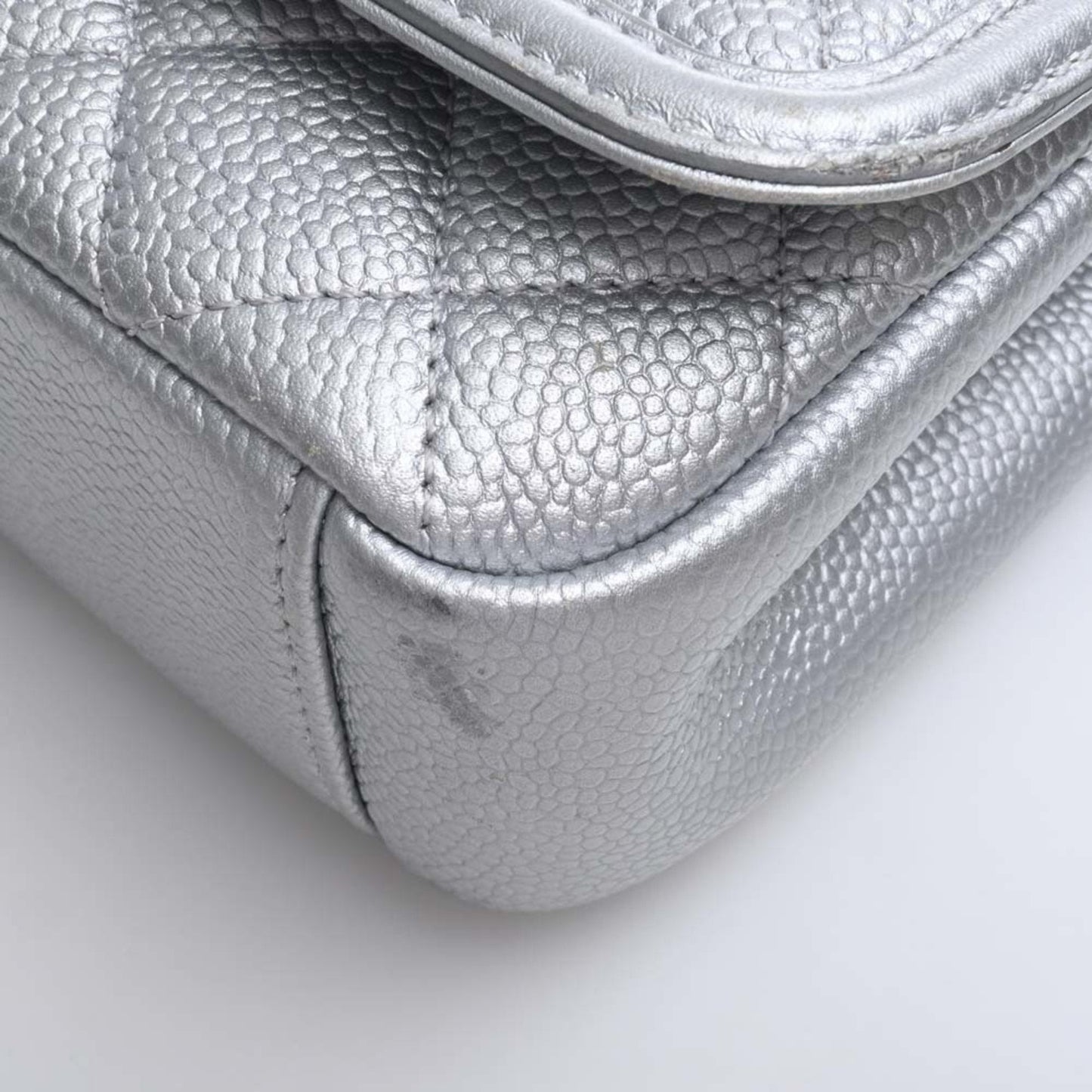 Luxury Chanel Caviar Skin Matelasse CC Filigree Chain Shoulder Bag Silver Ladies