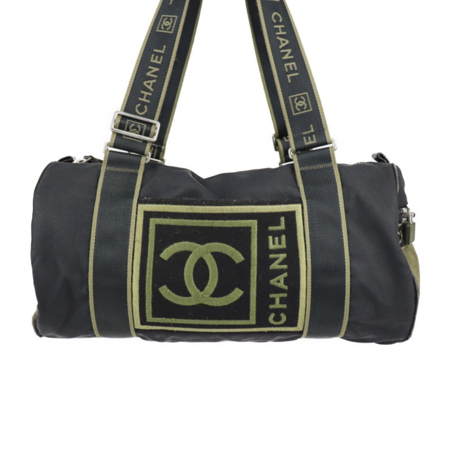 Luxury Chanel Sport Line Boston Bag Nylon Canvas Black Khaki Green Shoulder Travel Cocomark 10 Series Round Cylindrical