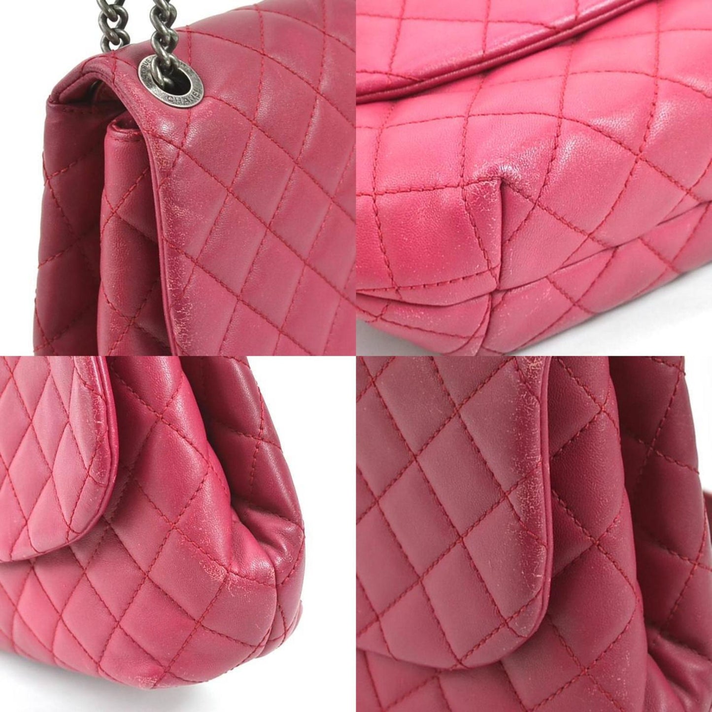 Luxury Chanel Diagonal Shoulder Bag Matrasse Cocomark Leather/Metal Magenta/Gunmetal Women's