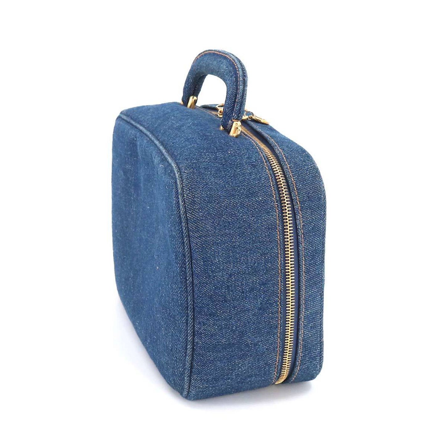 Luxury Chanel Vanity 2way Hand Shoulder Bag Denim Blue A07061 Gold Metal Fittings Vintage