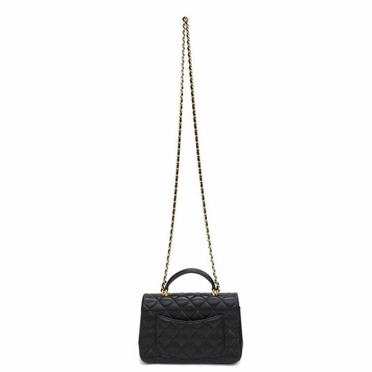 Chanel flap bag lambskin matelasse black shoulder ladies