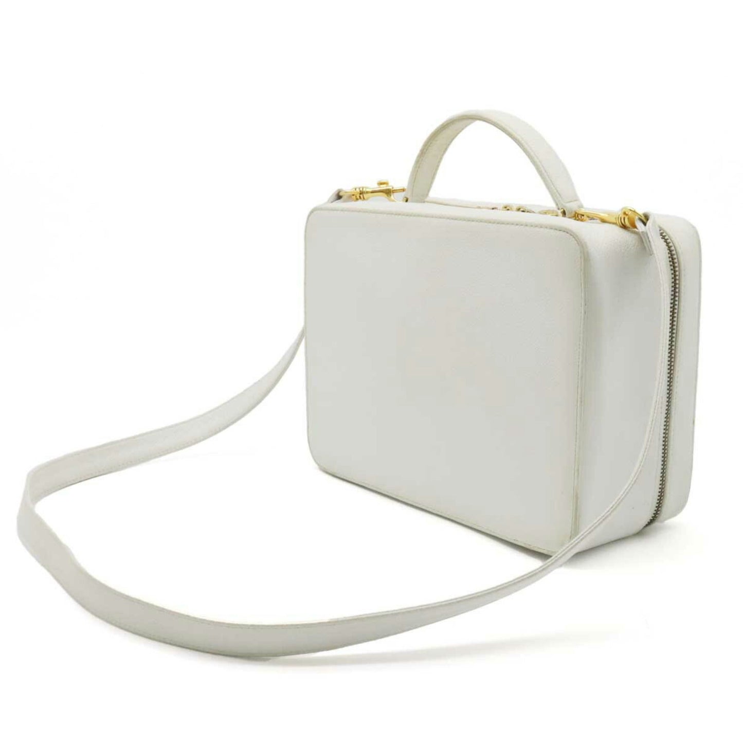 Luxury Chanel Cocomark Handbag Vanity Bag Shoulder Caviar Skin Leather White A11265