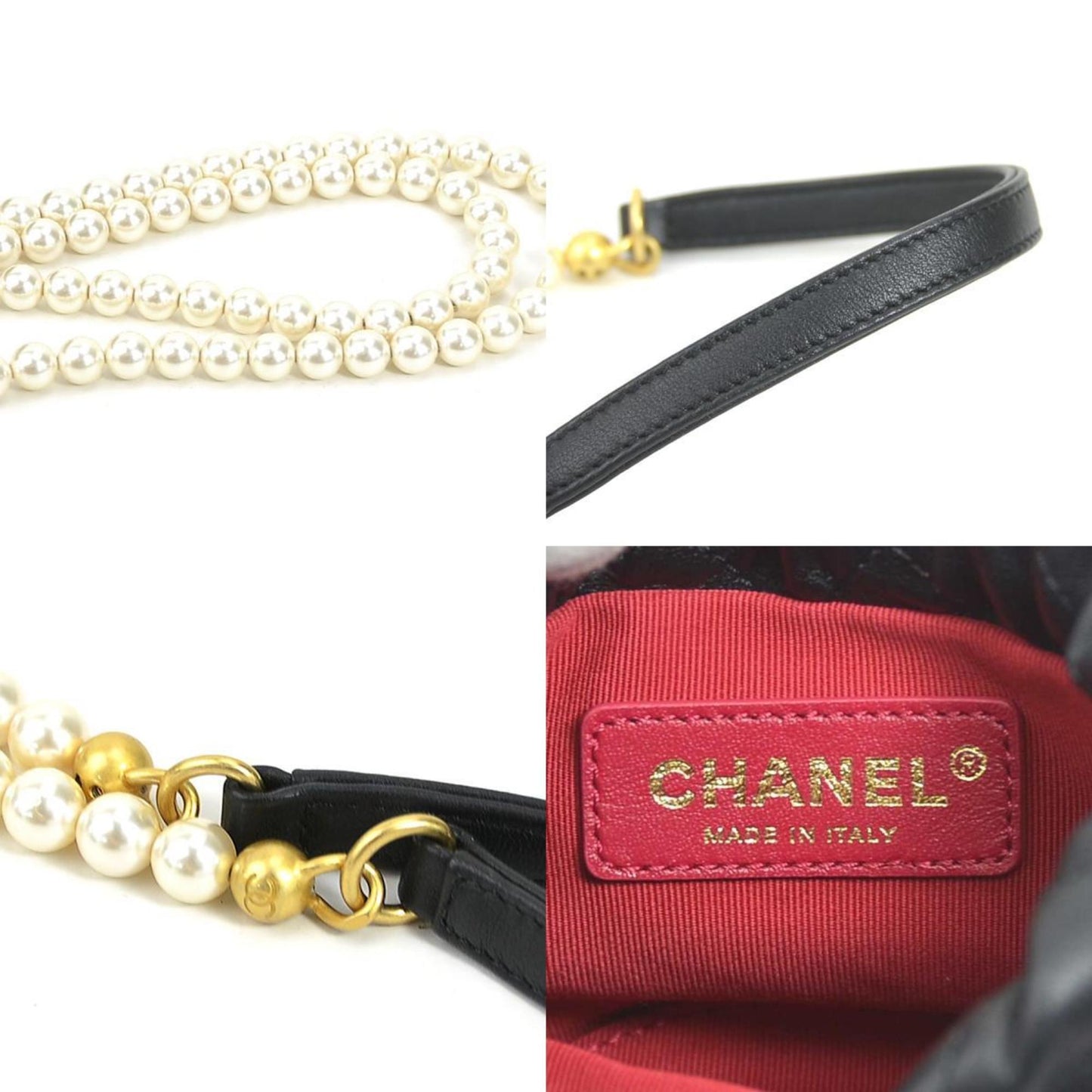 Luxury Chanel Crossbody Shoulder Bag Coco Mark Leather/Fake Pearl/Metal Black/Off-White/Gold Women's