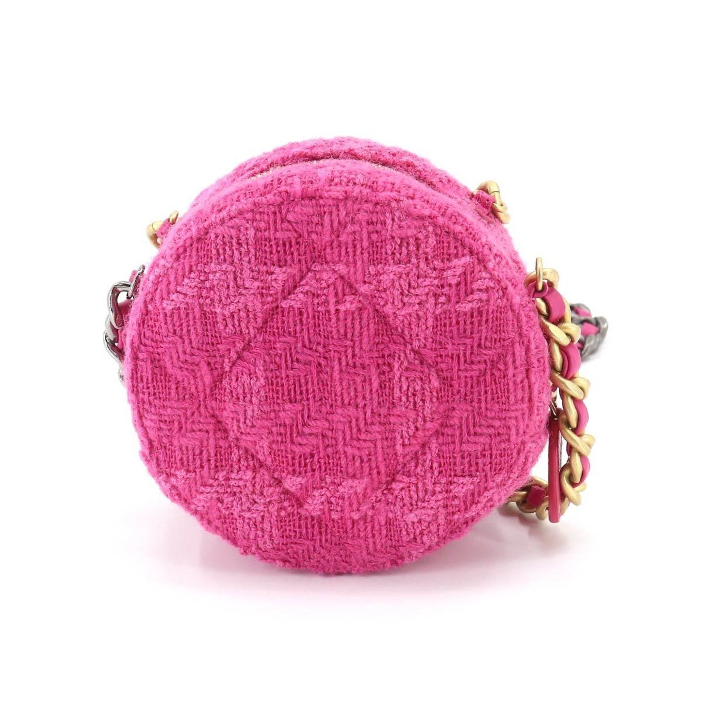 Luxury Chanel 19 Bag with  round chain shoulder bag tweed leather pink pouch