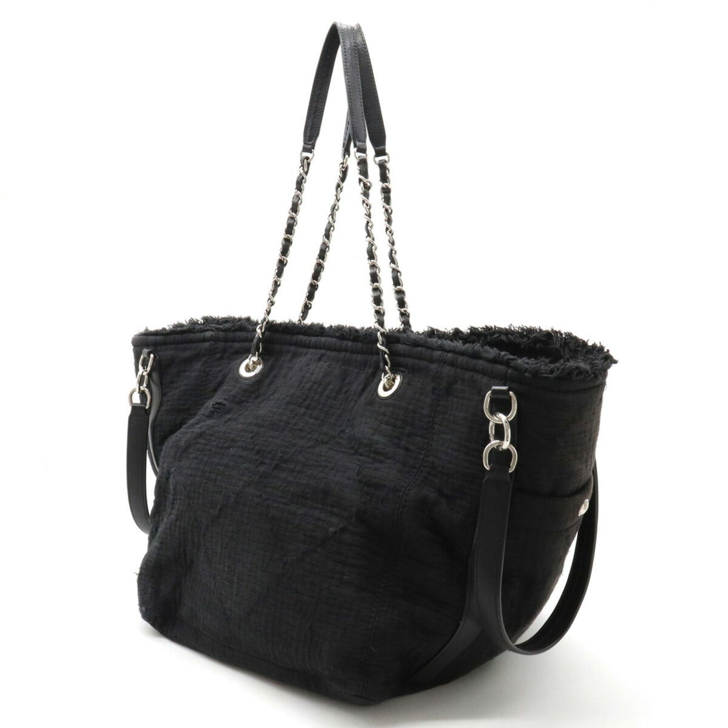 Luxury Chanel Large Bag Coco Mark Tote Chain Shoulder Cotton Leather Black A57168