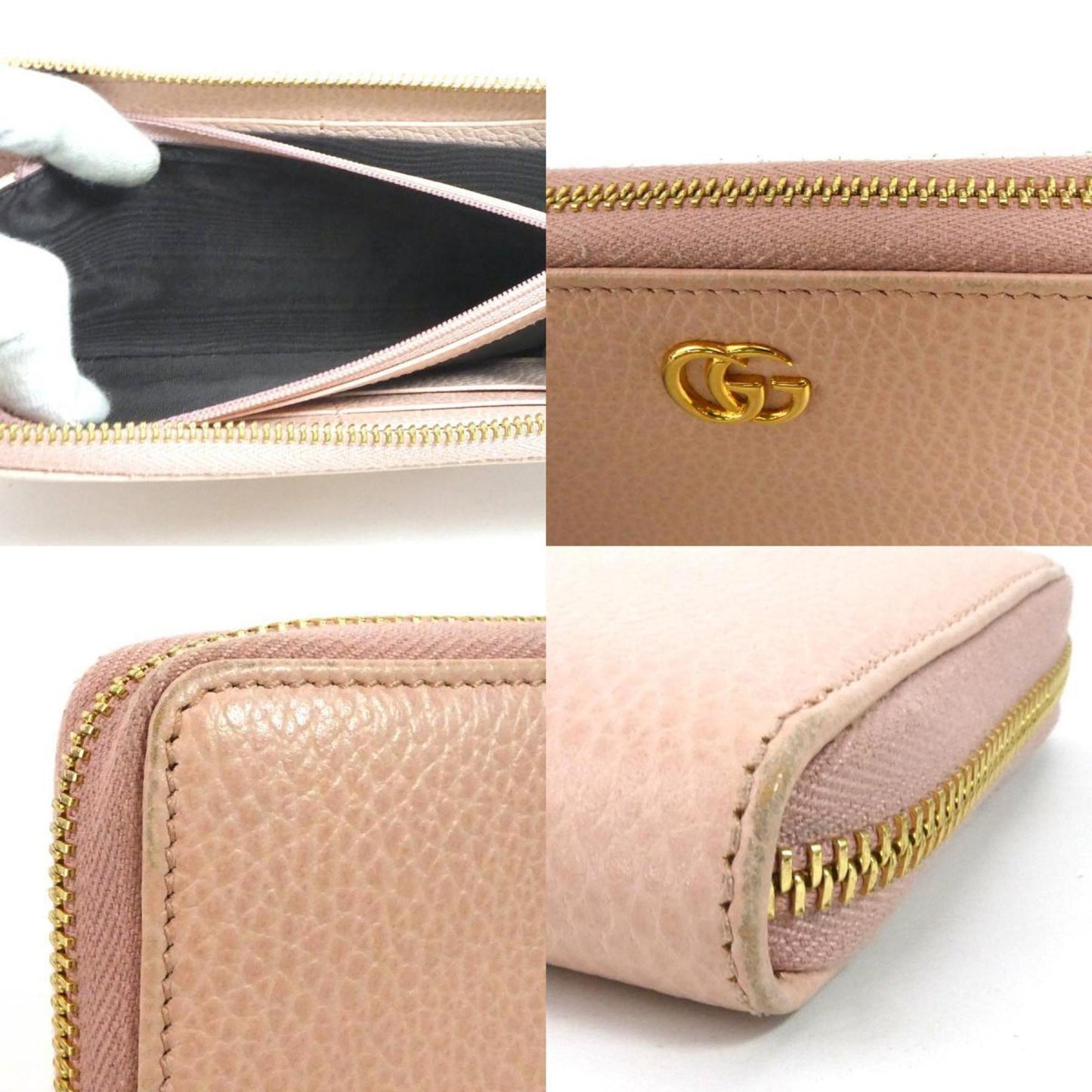 Luxury Gucci Round Zipper Long Wallet GG Marmont Leather Light Pink Women's 456117 55159i