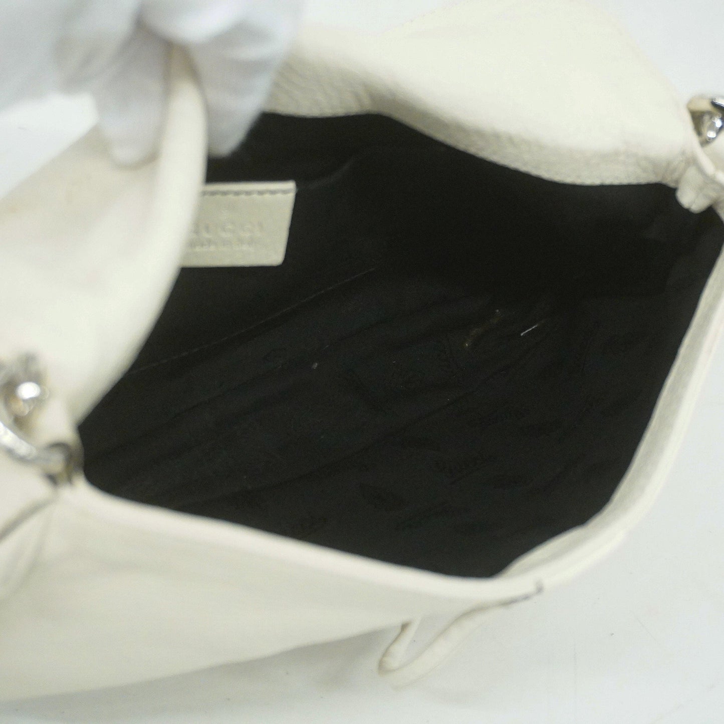 Luxury Gucci  Bamboo 235320 Women's Leather Shoulder Bag Ivory