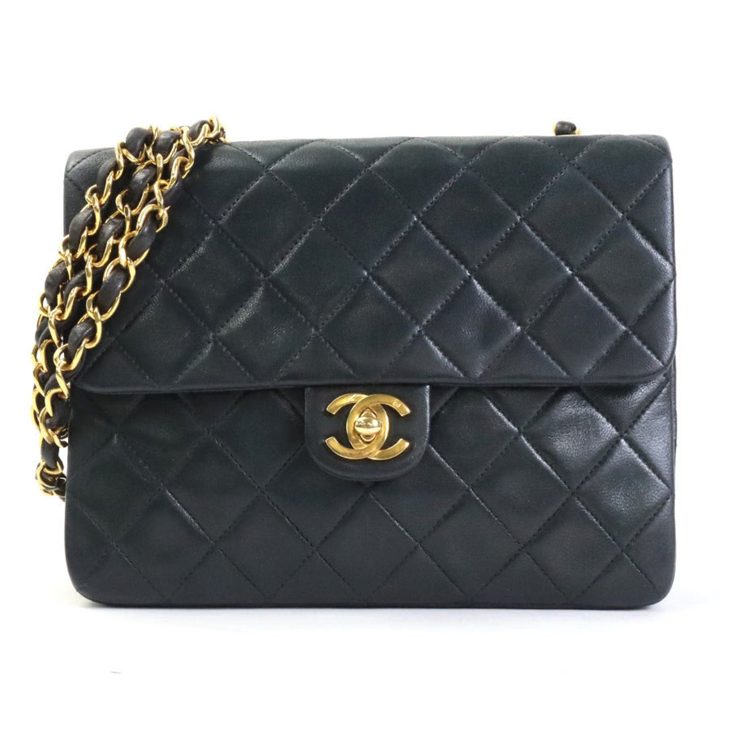 Luxury Chanel Crossbody Shoulder Bag Matelasse Leather/Metal Black/Gold Women's