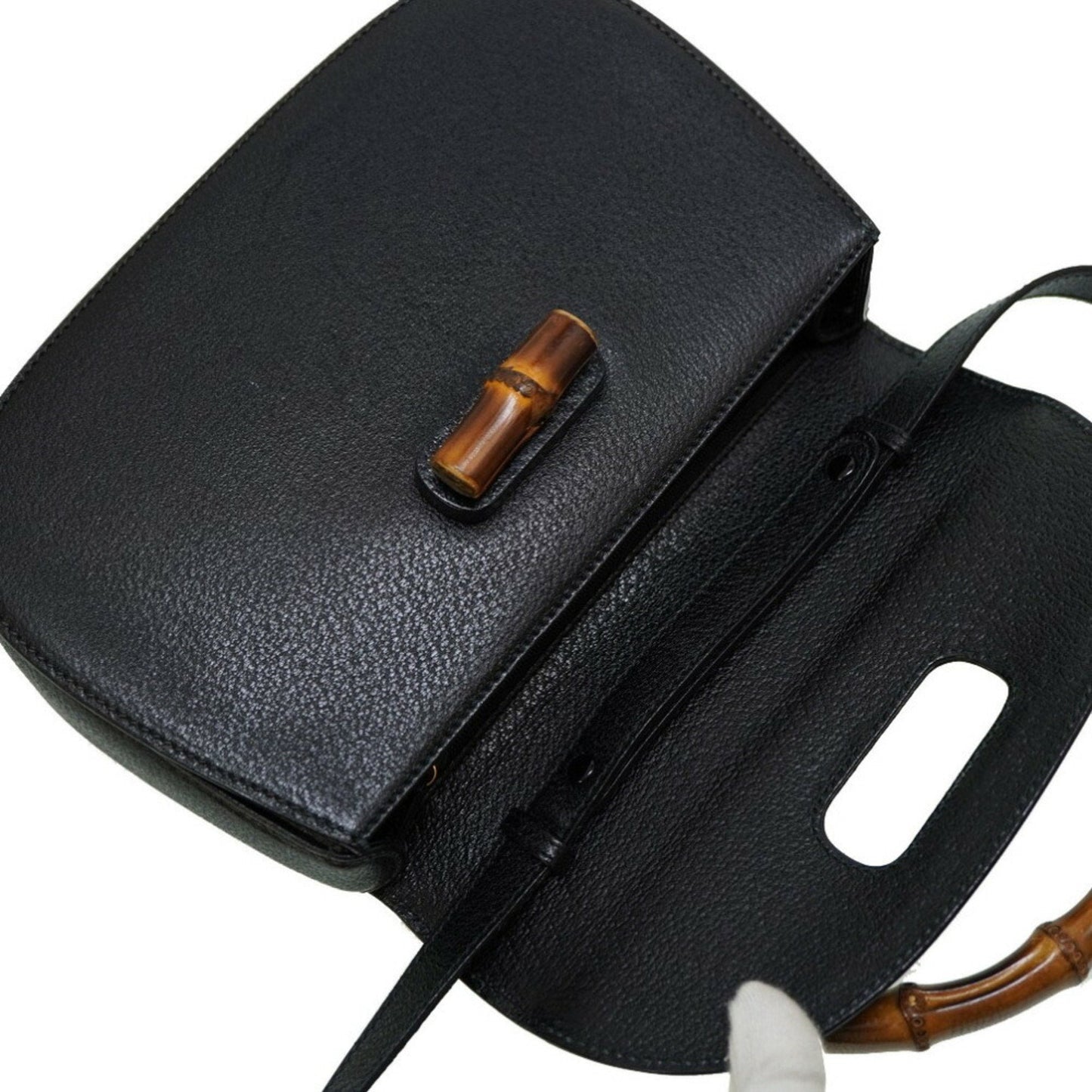 Luxury Gucci bamboo shoulder hand bag leather black