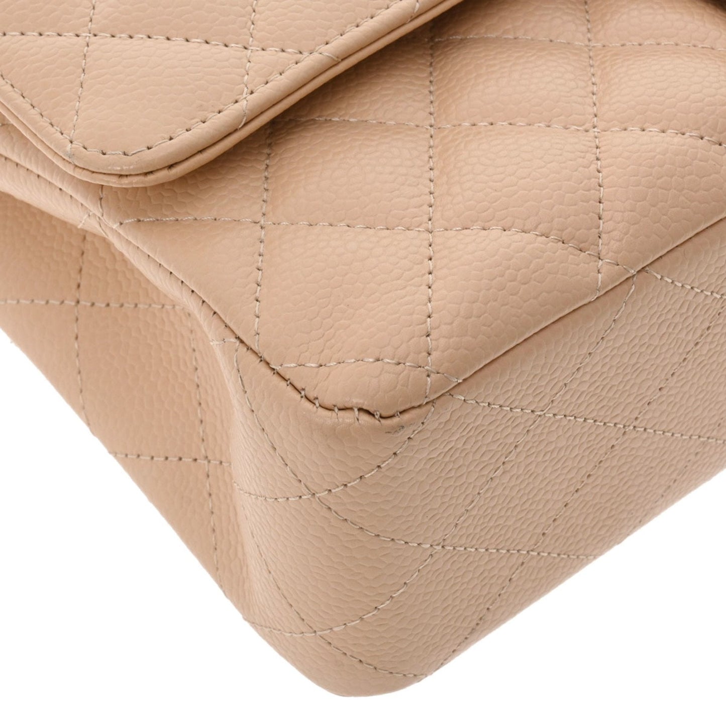 CHANEL matelasse W flap chain shoulder 25 beige A01112 ladies caviar skin bag